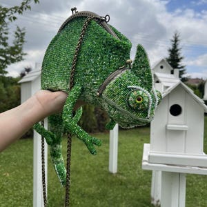 Green Chameleon Beaded Bag