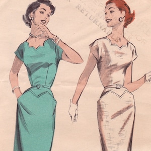 Butterick 7378 // 1950s Pencil Dress with Starburst Neckline Sewing Pattern // Bust 30 / Waist 25 / Hip 33