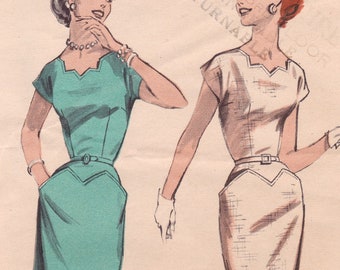 Butterick 7378 // 1950s Pencil Dress with Starburst Neckline Sewing Pattern // Bust 30 / Waist 25 / Hip 33