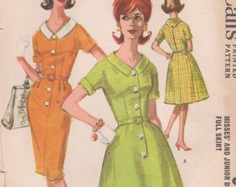 McCall's 6184 // 1960s Button Front Dress Sewing Pattern // Bust 34 / Waist 26 / Hip 36