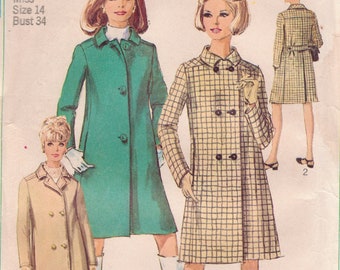 Simplicity 7307 // 1960s Mod Winter Coat Sewing Pattern // Bust 34 / Waist 26 / Hip 36