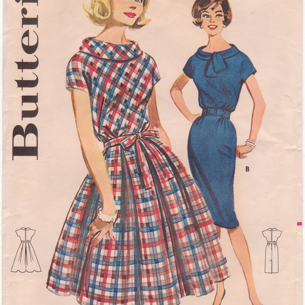 Butterick 9787 // 1960s Collared Dress with Slim or Full Skirt Sewing Pattern // Bust 34 / Waist 26 / Hip 36