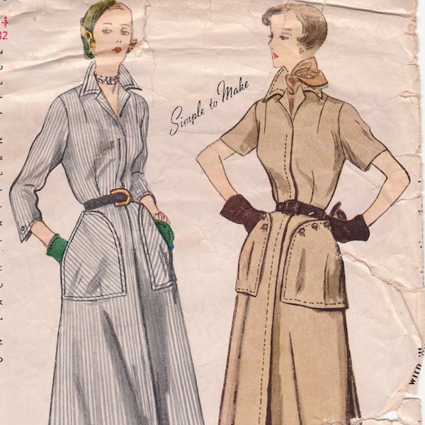 Simplicity 2971 // 1940s Midi Shirtdress Sewing Pattern // Bust 32 / Waist 26 / Hip 35