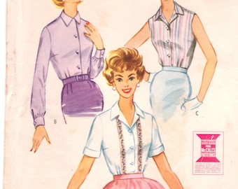 McCall's 5572 // 1960s Button Down Collared Blouse // Bust 34 / Waist 26