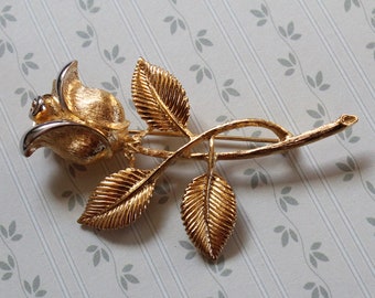 1950s / 1960s Gold and Silver Tone Rose Brooch