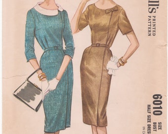 McCall's 6010 // 1960s Asymmetrical Sheathe Dress Sewing Pattern // Bust 35 / Waist 29 / Hip 39