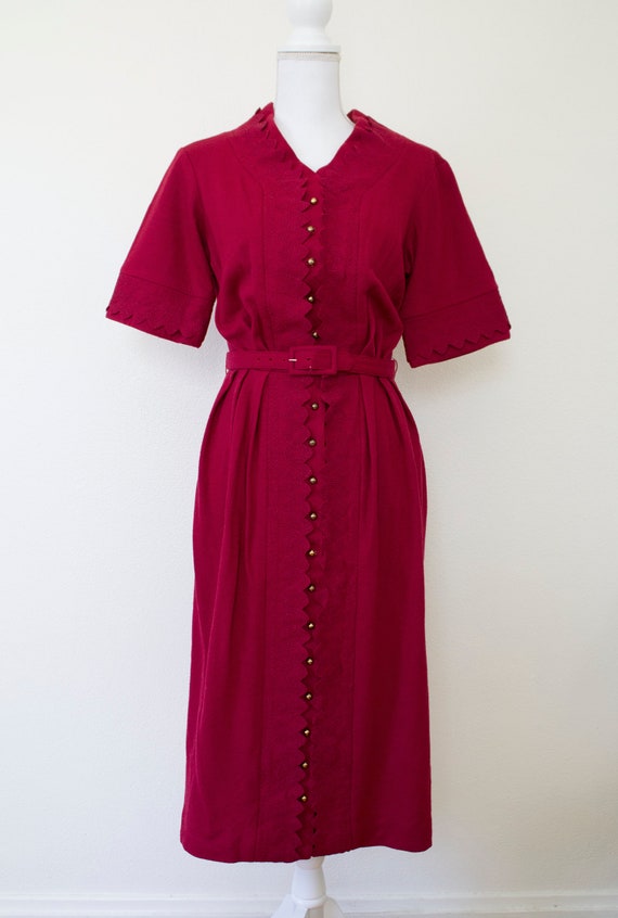 1950s Carlye Embroidered Button-Front Midi Wiggle… - image 2