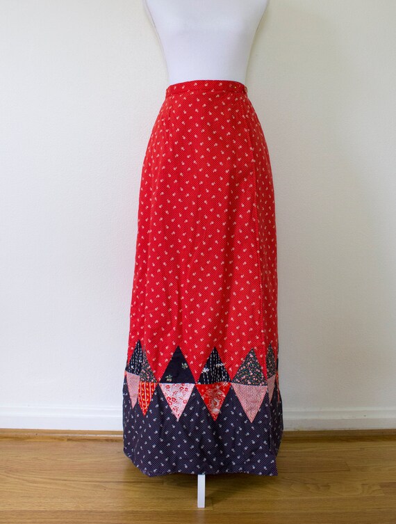 1970s Reversible Cotton Patchwork Maxi Wrap Skirt… - image 2