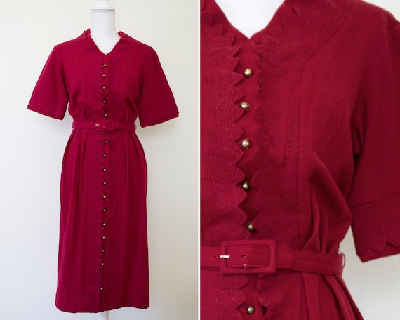 1950s Carlye Embroidered Button-Front Midi Wiggle… - image 1