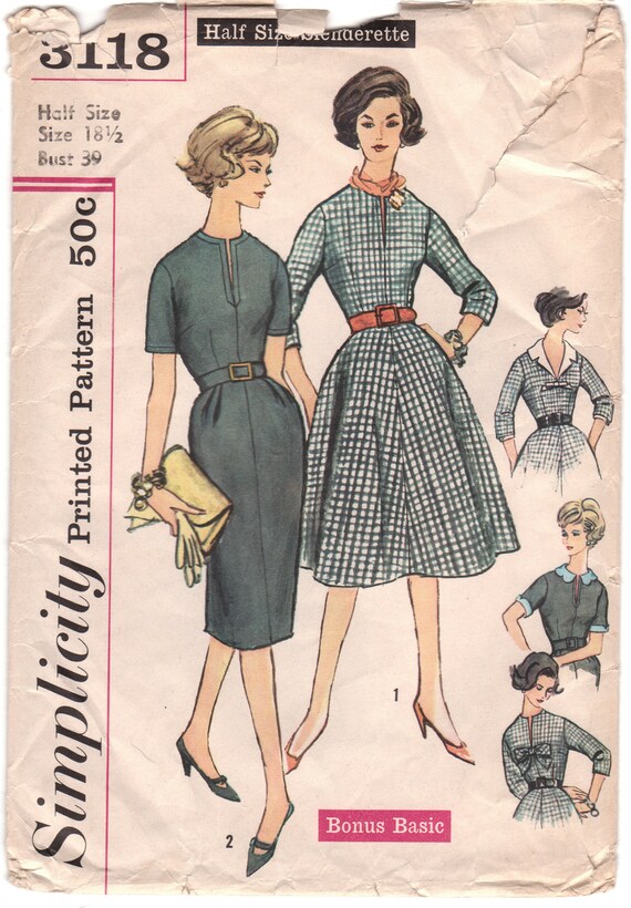 Simplicity 3118 // UNCUT // 1950s Fit-and-Flare or Pencil Dress Sewing Pattern // Bust 39 // Waist 33 // Hip 43 Simplicity 3118 // UNCUT // 1950s Fit-and-Flare or Pencil Dress Sewing Pattern // Bust 39 // Waist 33 // Hip 43