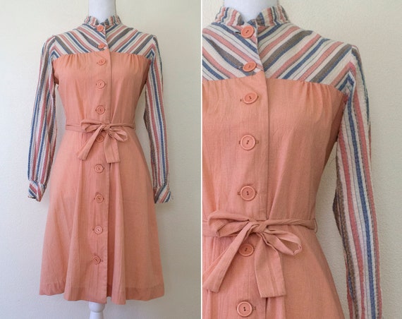 1970s Textured Cotton/Polyester Shirtdress // Med… - image 1