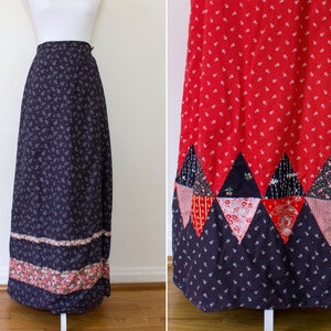 1970s Reversible Cotton Patchwork Maxi Wrap Skirt // XXS / XS