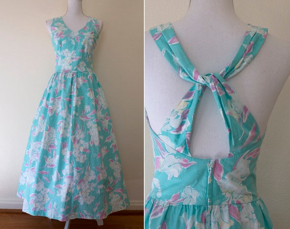 1980s Lanz Floral Cotton Midi Dress // Small / Med