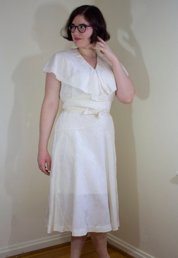 1930s Cream Silk Dress with Attached Capelet // M… - image 2