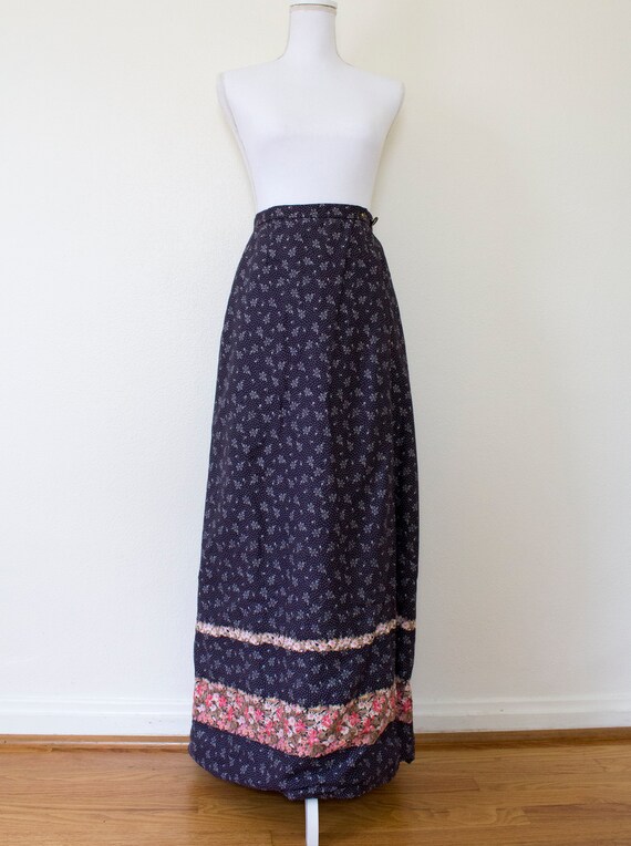 1970s Reversible Cotton Patchwork Maxi Wrap Skirt… - image 4