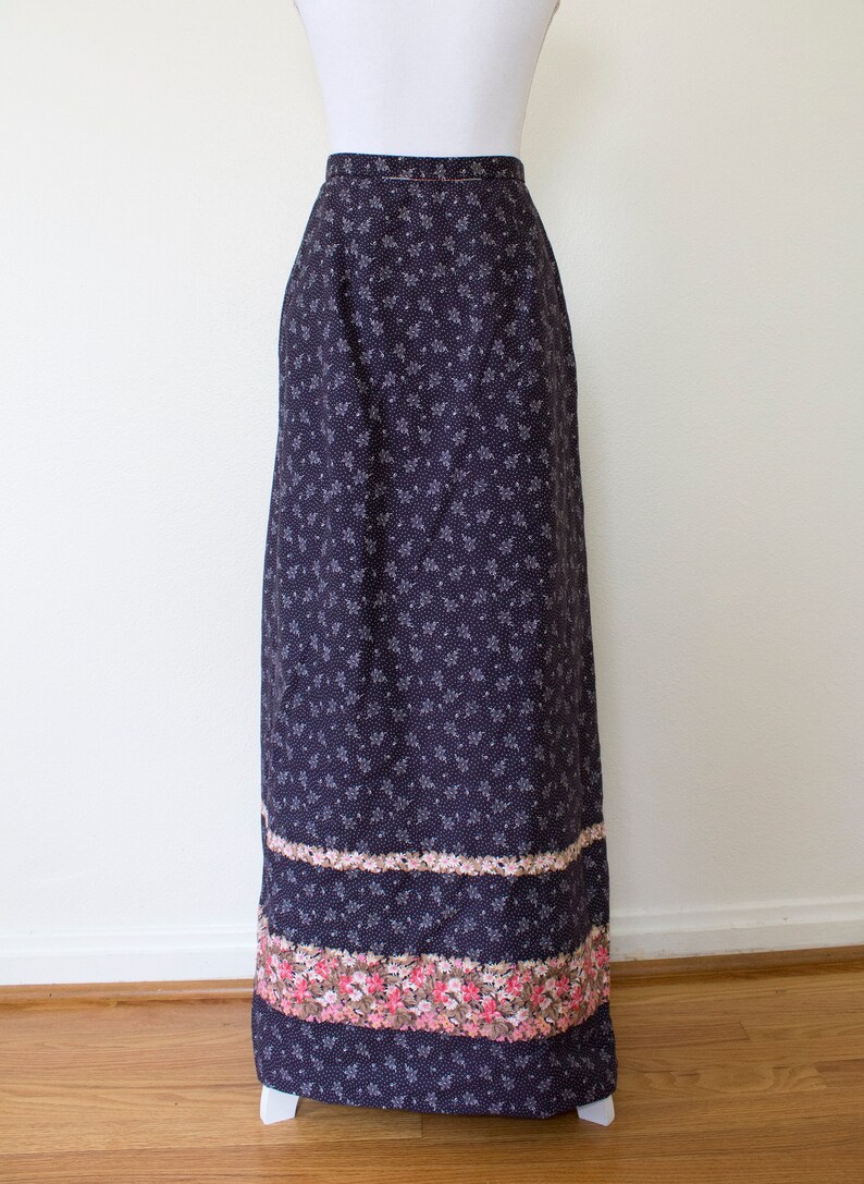 1970s Reversible Cotton Patchwork Maxi Wrap Skirt // XXS / XS image 5