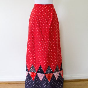 1970s Reversible Cotton Patchwork Maxi Wrap Skirt // XXS / XS image 3