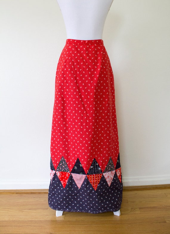 1970s Reversible Cotton Patchwork Maxi Wrap Skirt… - image 3