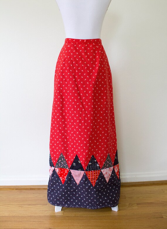 1970s Reversible Cotton Patchwork Maxi Wrap Skirt… - image 3