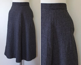 1970s Wool A-Line Black and White Midi Skirt // Extra-Small