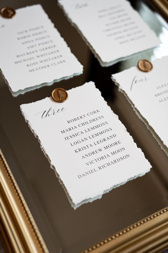 Deckled Edge Seating Chart, Mirror Seating Chart Wedding, 5x7 Seating Chart Cards, Table Assignment Cards, Alphabetical Seating Chart 5x7