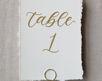 Deckle Edge Wedding Table Numbers: Calligraphy 5x7