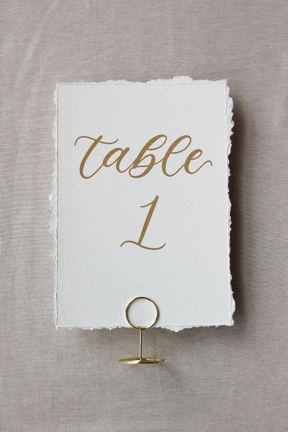 Deckle Edge Wedding Table Numbers: Calligraphy 5x7
