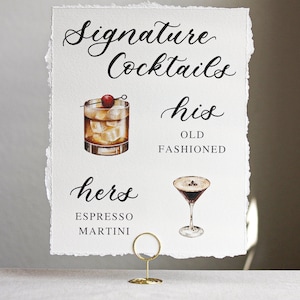 Custom Wedding Signature Cocktails Sign, Deckled Edge Bar Menu Print | Taylor Collection
