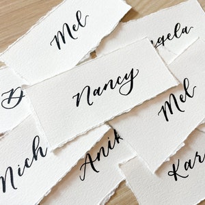 Deckled Edge Place Cards, Calligraphy Name Tags, Place Cards Wedding, Dinner Name Cards, Place Cards Wedding