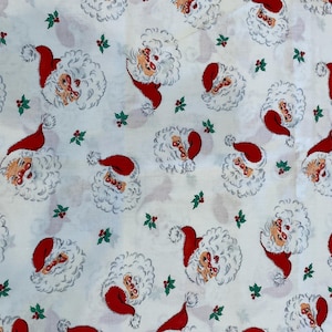 Vintage 36&quot; wide Christmas Santa Cotton fabric -- 1 -3/4 yard long