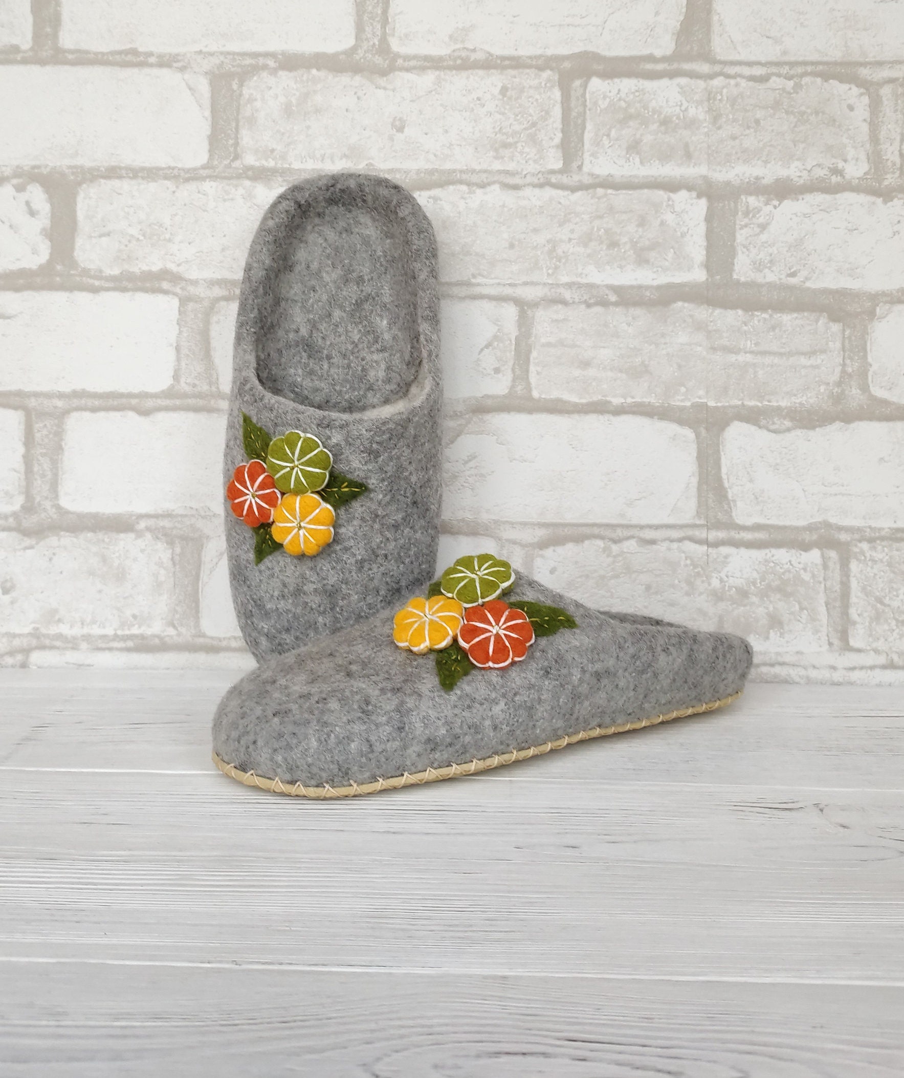 Women's felt wool house slippers rubber sole Felted warm Etsy