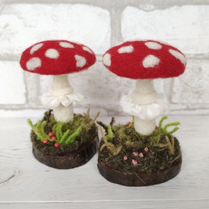 Felted wool miniature mushroom toadstool, Felt sculpture art nature table decor, Woolen mushroom charm