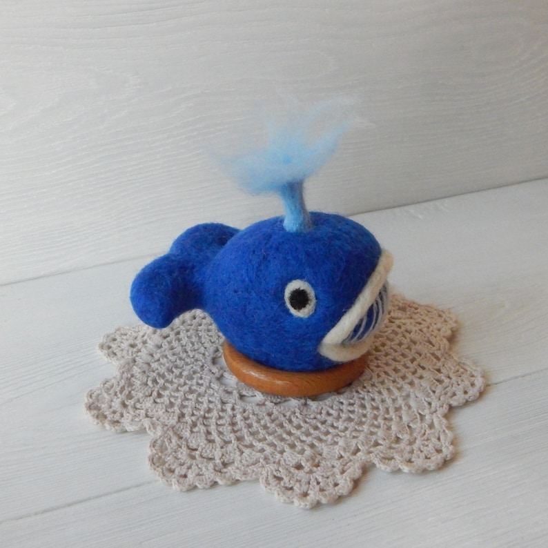 Cushion for needles gift for tailor sewer seamstress Felt pin cushion handmade Felted blue whale wool pincushion