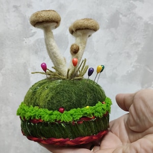 Cute pincushion felted musrooms Felt wool pin cushion Handmade needle case Mushroom decor Gift for tailor Gifts for seamstress Gift for mom