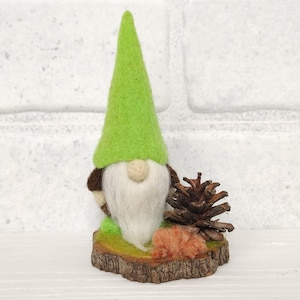 Felted wool sculpture spring gnome, Handmade felt art gnome, Needle felted nature diorama, Gnome lover gift, Christmas in July