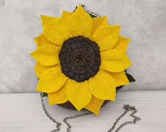 Sonnenblume Gefilzte Tasche Frauen, Filz Wolle Schulter Handtasche
