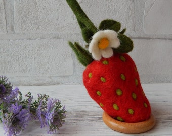 Gevilt wol aardbeienspeldenkussen, handgemaakt naaldkussen, vilten speldenkussen cadeau voor moeder, kleermaker, riool, naaister