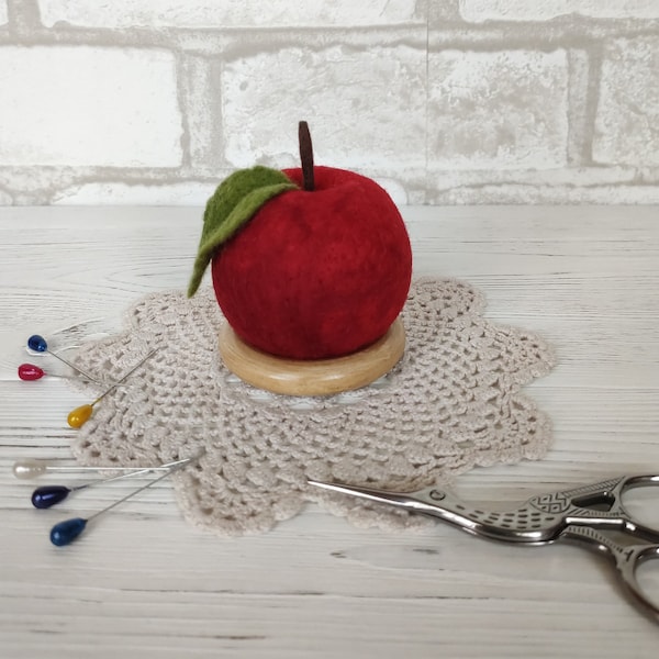 Felt wool pin cushion fall red apple, Handmade pincushion for tailor  sewer mom granny, Needle felted fruit table decor