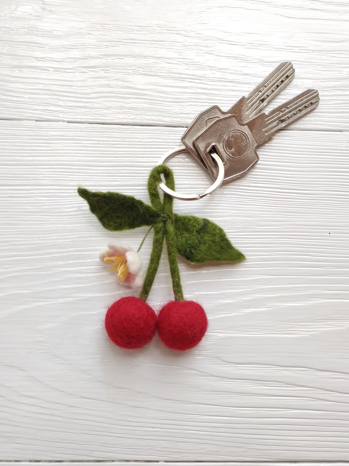 Cherry blossom felt keychain Needle felted key ring for Etsy