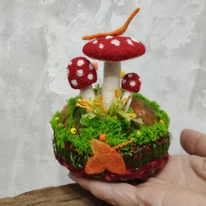Großes Nadelkissen aus Filz mit Pilzen handgemacht, handgefilztes Nadelkissen, Geschenk für Näherinnen und Näherinnen Mutter Oma