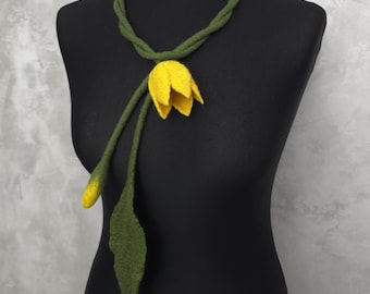 Collana in feltro con tulipani gialli, sciarpa a laccio in lana merino