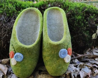 Felted Wool Slippers Women, Felt Cozy Home Shoes, Handmade House Clogs, Women's Size 5, Christmas Gift For Girl