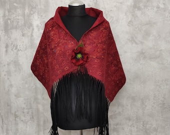 Nuno Felted Scarf: Felt Wool Silk Openwork Shawl, Handmade Textile Accessory