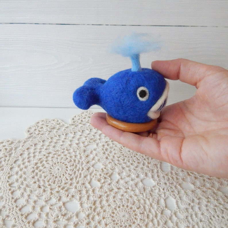 Cushion for needles gift for tailor sewer seamstress Felt pin cushion handmade Felted blue whale wool pincushion