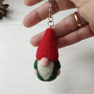 Felted Keychain Christmas Gnome, Felt Wool Gnome Ornament, Adorable Small Keyring Custom Colors