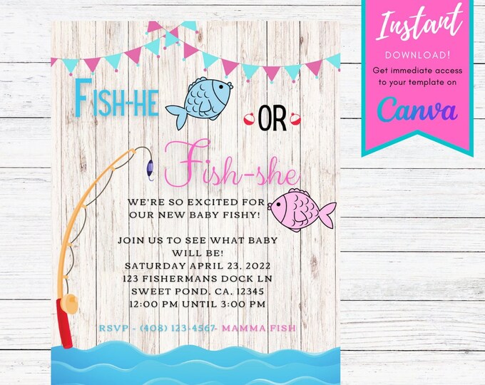 Fishing Gender Reveal Party Decorations - Fish He Or She Banner, Backdrop & Balloon Set