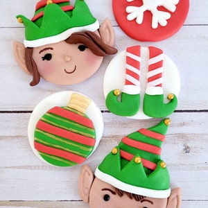 Christmas cupcake toppers, Christmas cupcakes, Elf cupcake toppers, Christmas Elf cupcake toppers, Fondant Christmas Elf Cupcake Toppers