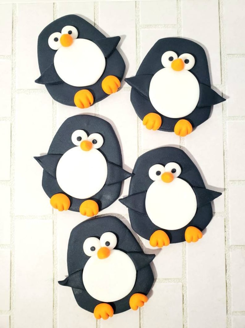 Penguin Cupcake Toppers Fondant Penguins Penguin Cupcakes Etsy
