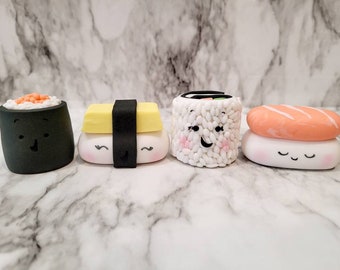 Sushi cake toppers, Kawaii cake, fondant sushi,  cute sushi cake decorations, nigiri cake toppers,edamame cake topper, cute California roll
