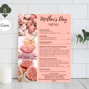 Muttertag Menü Digitaler Sofort-Download, Muttertag Bäcker-Menü, Werkzeuge für kleine Unternehmen, Bäcker Werkzeuge, Muttertag Kuchen-Menü